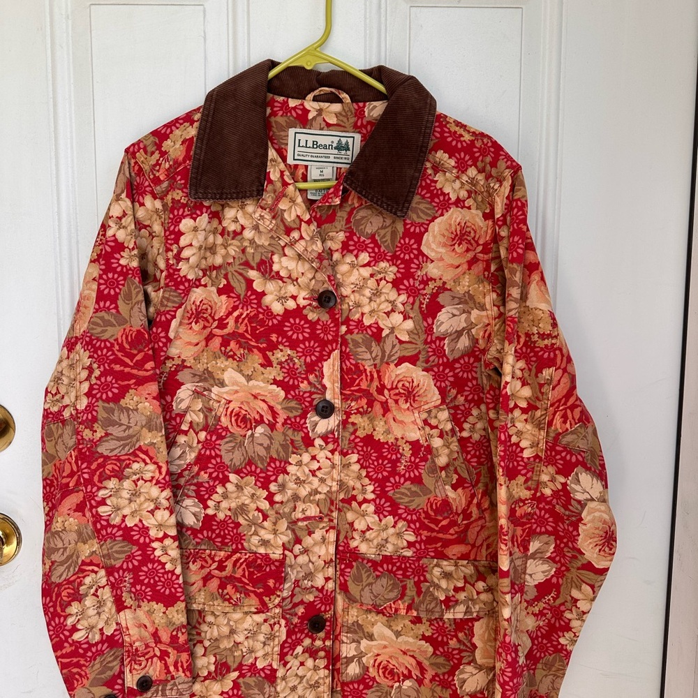 L.L. Bean Red and Brown Barn Coat with Corduroy Collar